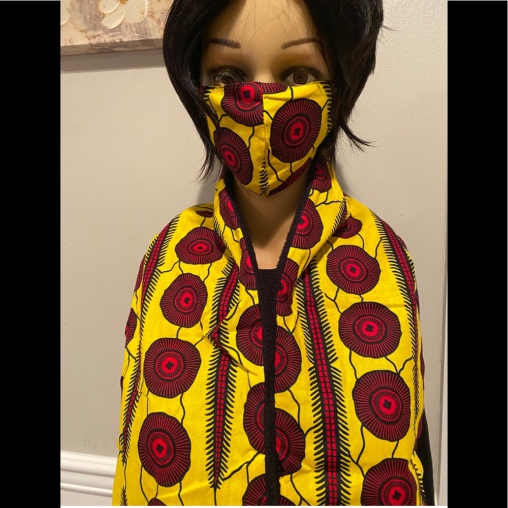 African print Warm Fleece Winter scarf and a matching Facemask for Adults Unisex